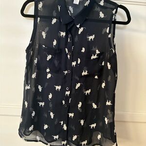 Sleeveless Navy Cat Print Button-Front Chiffon Top Cotton On Pattern Graphic